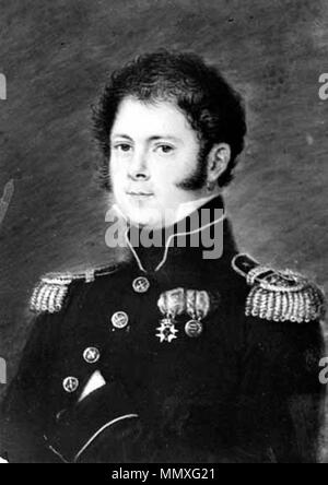 . Englisch: Zählen Filip Bogislaus von Schwerin (1790-1865), in der Uniform eines Oberst der allgemeinen Personal. Er trägt die Reihenfolge der Schwert und die Gold Medaille "Für Tapferkeit im Feld' (för tapperhet i fält). 1822 von Anders Gustaf Andersson gemalt. Gouache auf die Knochen. Svenska: Greve Filip Bogislaus von Schwerin (1790-1865), bärandes Uniformen för en överste ich arméns Generalstab. Han Bär även två medaljer, den för Riddare av Svärdsorden, samt guldmedaljen för Tapperhet i Fält. Avporträtterad 1822 av Anders Gustaf Andersson. Gouache på Ben. Överste Filip Bogislaus von Schwerin, född Stockfoto