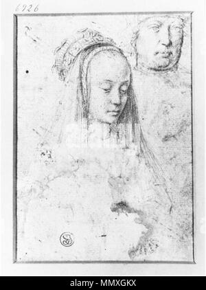 . Eine vorbereitende Skizze für Gerard David des Cambyses Panels im Groeningemuseum Brügge. Mann und eine junge Frau. Silverpoint auf vorbereitete Papier. 12,8 um 9,2 cm. Städelsches Kunstinstitut, Frankfurt. ca. 1498. Erste vorbereitende Skizze für die Gerechtigkeit der Cambyses Stockfoto