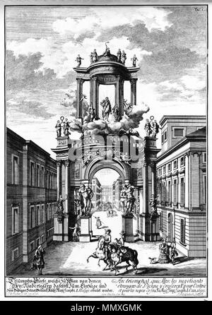 . Englisch: Illustration von "Entwurff einer historischen Architectur" (Projekt einer historischen Architektur). Triumphbogen in Wien 1699. English: Illustration aus "Entwurff einer historischen Architectur". In Wien 1699 Triumphbogens. . 1721. Johann Bernhard Fischer von Erlach (1656-1723) Alternative Namen Fischer, Johann Bernhard (bis 1696) Beschreibung österreichischen Architekten und Bildhauer Geburtsdatum / Tod 20. Juli 1656 5. April 1723 Ort der Geburt / Todes Graz Wien Arbeit Standort Salzburg, Wien Behörde: Q 84305 100183205 ISNI VIAF:?:? 0000 0000 8346 1566 500011889 ULAN:? Stockfoto