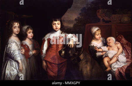 . Maria, James, Charles, Elizabeth, und Anne, die fünf ältesten Kinder Karls I. von 1637. Fünf Kinder von König Karl I. nach Sir Anthony Van Dyck Stockfoto