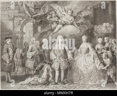 . Español: Fernando VI y Barbara de Braganza con su Corte. ca. 1750-1758. Nach flipart Amigoni - Ferdinand VI. von Spanien und Barbara von Braganza mit ihren Hof Stockfoto