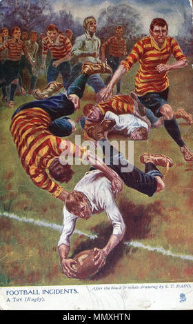 . Englisch: ein Fußball-Spiel (die Hälfte, Hälfte Rugby), Teil der "Fußball-Incidents'-Serie. . 1905. Stephen T. Dadd (1879-1914) Fußball-Ereignis versuchen Stockfoto