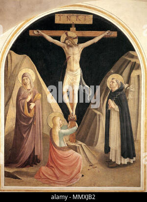Kreuzigung mit der Jungfrau, Maria Magdalena und Hl. Dominikus (Feld 25). Zwischen 1441 und 1442. Fra Angelico - Kreuzigung mit der Jungfrau, Maria Magdalena und Hl. Dominikus (Feld 25) - WGA 00547 Stockfoto