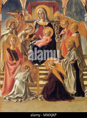 Madonna mit Kind auf dem Thron mit Heiligen. ca. 1430. Fra Filippo Lippi - Madonna mit Kind auf dem Thron mit Heiligen-WGA 13162 Stockfoto
