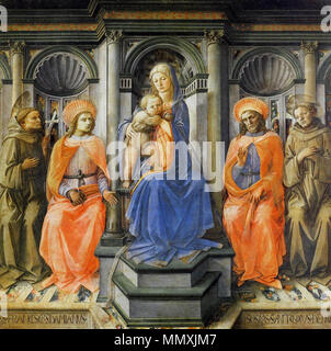 Thronende Madonna mit Heiligen. ca. 1445. Fra Filippo Lippi - Madonna auf dem Thron mit Heiligen-WGA 13224 Stockfoto