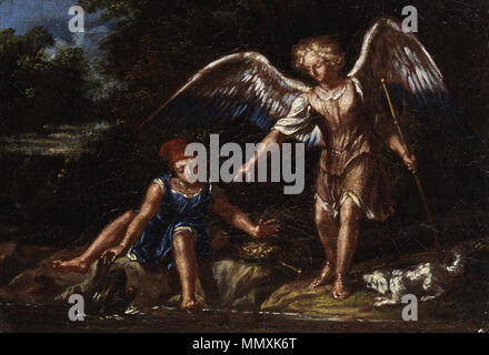 . Tobias und der Engel. Öl auf Leinwand. 20 x 14 cm. . Von 1682. Francesco Cozza (1605 - 1682) Alternative Namen Cozza; François Cozza; Cozza Eleve du Dominiquin; Fran: co Coza; Francesco Cozzi; F. Cozza; Cavalier Cozza Beschreibung italienischer Maler, Kupferstecher und Freskant Datum der Geburt / Tod 1605 11. Januar 1682 bzw. 13. Januar 1682 Ort der Geburt / Todes Stilo Rom arbeiten Zeitraum zwischen ca. 1631 und ca. 1682 Arbeitsort Rom (1631-1634), Neapel (1634-1637), Rom (1640-1682) Kontrolle: Q 1133464 VIAF:?:? ISNI 32270140 0000 0000 8111 7737 ULAN:?? n 500002072 LCCN: 82029995 G Stockfoto