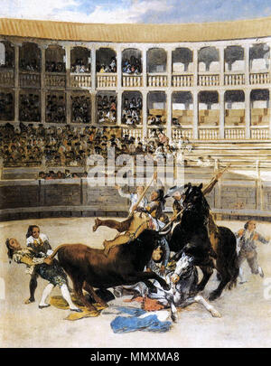 Picador gefangen von der Bull. 1793. Francisco de Goya y Lucientes - Picador gefangen durch den Stier - WGA 10013 Stockfoto