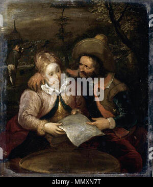 Eine junge Dame und ein Cavalier Holding einen Brief. der ersten Hälfte des 17. Jahrhunderts. Frans Francken (III) - eine junge Frau und ein Cavalier Holding einen Brief - WGA 08215 Stockfoto