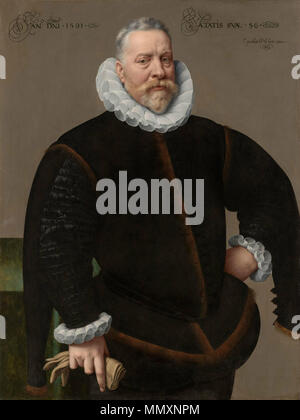 . Englisch: Bildnis eines unbekannten Mannes, 56, hält ein Paar Handschuhe. . 1591. Frans Pourbus der Jüngere (1569-1622), ein unbekannter Mann, im Alter von 56