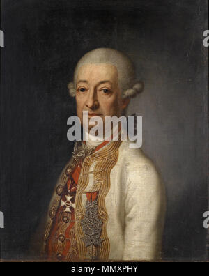 . English: der Österreichischen Schule der 2. Lehrwerk des 18. Jahrhunderts: Bildnis des k. k. Feldmarschalls Fürst Franz Ulrich Kinsky von Wchinitz und Tettau (1726-1792) mit dem Kommandeurkreuz des Maria-Theresia-Ordens, Öl auf Leinwand, 65 x 54 cm, rückseitig Johann Baptist Lampi d. Ä. zugeschrieben. von 1792. Anonyme Franz Ulrich Kinsky von Wchinitz und Tettau Stockfoto