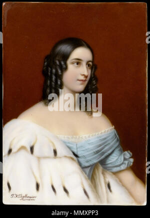 . Caroline Prinzessin von Oettingen-Oettingen und Wallerstein. von 1910. Franz Xaver Thallmaier (Fl. 1890 - 1910) Nach Joseph Karl Stieler (1781-1858) Alternative Namen Karl Joseph Stieler Beschreibung Deutsche Maler Geburtsdatum / Tod am 1. November 1781 9. April 1858 Ort der Geburt / Todes Mainz München Arbeit Lage Italien, München Authority control: Q 467658 VIAF:?:? ISNI 22405115 0000 0001 0653 3690 ULAN:?? n 500007725 LCCN: 84169565 WGA:? STIELER, Karl Joseph WorldCat Franz Xaver Thallmaier Porzellan portrait Plakette von Caroline von Oettingen Stockfoto