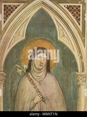 Englisch: Saint Clare (Detail). 1325. Fresko der Hl. Klara von Assisi, eine Lilie Stockfoto