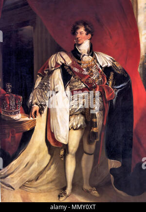 . Français: George IV du Royaume-Uni, en tant que Prinz-Regent. Español: El rey Jorge IV del Reino Unido, siendo Príncipe Regente. Englisch: King George IV die Roben der Reihenfolge der Strumpfband und vier Nacken von Ritterlichen Bestellungen: Das goldene Vlies, Royal Guelphic, Badewanne und Strumpfband. Français: Le Prince-Régent Español: El Príncipe Regente Deutsch: George, Prince Regent und Prinz von Wales; später George IV. 1816. George IV van het Verenigd Koninkrijk Stockfoto