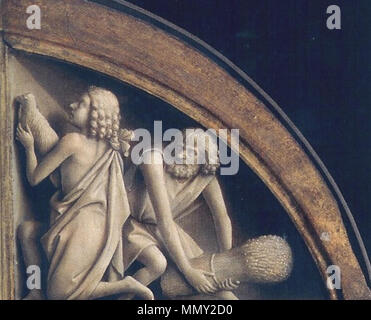 . Detail: Opfer von Abraham mystische Lamm. 1432. Gent Altarbild A-Kain Abel - Opfer Stockfoto