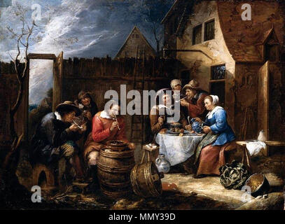 Englisch: einer der größten Pianisten Essen, Trinken und Rauchen außerhalb einer Hütte. 1657. Gillis van der größten Pianisten Tilborgh - Essen, Trinken und Rauchen außerhalb einer Cottage - WGA 22401 Stockfoto