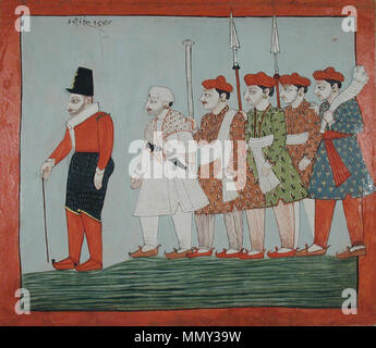 . Englisch: Erstellungsdatum: Ca. 1820 Display Abmessungen: 10 13/32 x 11 15/16 in. (26,4 cm x 30,3 cm) Kreditlinie: Edwin Binney 3 Sammlung Beitritt Artikelnummer: 1990.1138 Sammlung: Die San Diego Museum der Kunst. 6. September 2011, 14:32:56. Englisch: thesandiegomuseumofartcollection Eine europäische Reisende mit einem Stock, im Beisein von fünf Soldaten (6124584721) Stockfoto