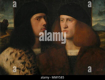 . Portrait de deux jeunes hommes Porträt von zwei jungen Männern. 15. Jahrhundert. Giovanni Bellini oder Giovanni Cariani Giovanni Bellini o Giovanni Cariani - Ritratto di Due giovani Stockfoto