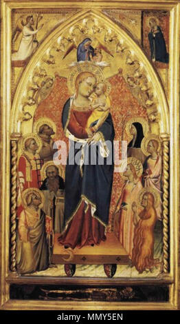 . Italiano: Giovanni del Biondo - Vergine dell'Apocalisse Anno: 1391 tempera e Oro su tavola - 75 x 43 cm Musei Vaticani. 8. April 2014, 21:39:14. Schöpfer: Biovanni del Biondo Giovanni del Biondo - Vergine dell'Apocalisse - Musei Vaticani Stockfoto