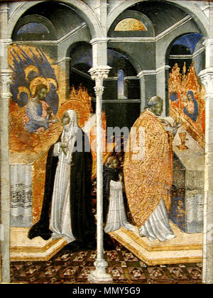 . Die hl. Katharina von Siena Empfang der Heiligen Kommunion aus der Hand Christi // Metropolitan Museum der Kunst die wunderbare Gemeinschaft der Heiligen Katharina von Siena. 15. Jahrhundert. Giovanni di Paolo013 Stockfoto