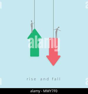 Minimalistischer Stil. Geschäft finanzieren. Heben und Fall von Konjunkturindikatoren erfolgreiche Vision Concept mit Symbol der Geschäftsmann auf Pfeil nach Oben und Unten. Eps Stock Vektor