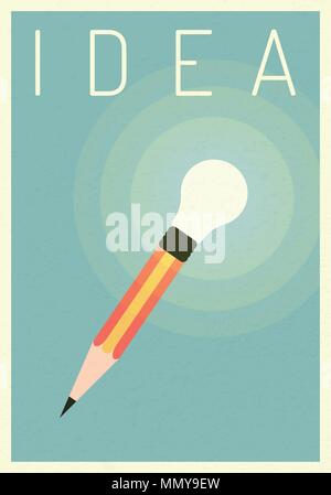 Idee Glühbirne mit Bleistift. vector Business Finance. Führung Konzept, minimalistischen Retro Poster Stock Vektor