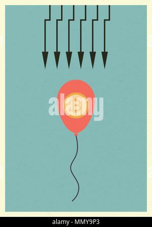 Bitcoin platzen. vector Business Finance. Wachstum, Wirtschaft, Investitionen und Technologie, Leadership Konzept, minimalistischen Retro Poster Stock Vektor