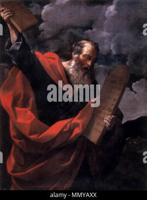 Englisch: Moses mit den Gesetzestafeln. ca. 1624. Guido Reni - Moses mit den Gesetzestafeln-WGA 19289 Stockfoto