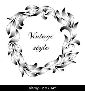Vintage Grenze frame Gravur mit Retro ornament Muster im antiken Stil mit Blumenmustern dekorative Gestaltung. Kranz isoliert auf weißem Hintergrund. Stock Vektor