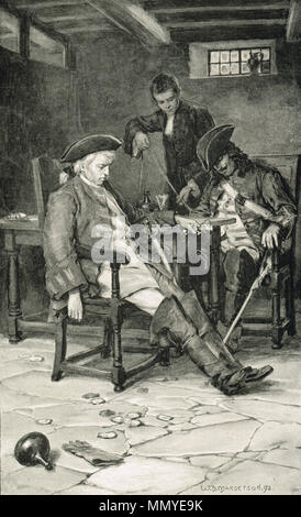 Betrunkene Englische Armee Pfadfinder, gefangen in einer Taverne, vor der Schlacht von Prestonpans, 1745, von einem jungen Sekretärin erfasst Stockfoto