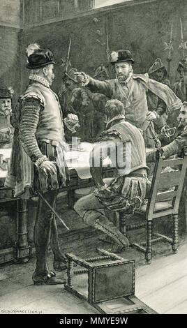 James Stewart, Earl of Moray und Regent von Schottland, der die Verhaftung von seinen Feinden der Graf von Cassilis, Herr Herries, und der Herzog von Chatellerault, partisanen von Maria Stuart, die gezwungen worden waren, zugunsten von James VI zu verzichten, für die Ablehnung der Behörde der junge König an der Edinburgh Übereinkommen zu akzeptieren, 1569 Stockfoto