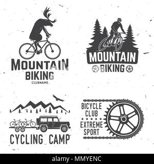 Satz von Mountain Bike clubs Sammlung. Vector Illustration. Konzept für Kopf Abzeichen, T-Shirt, Druck, Stempel oder Radtouren Tourismus. Vintage Typografie Desig Stock Vektor