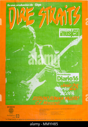 Dire Straits Liebe über die Gold Tour Madrid 1983, Musical Konzert Poster Stockfoto