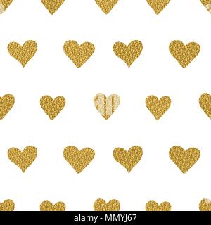 Nahtlose Muster mit goldenen Glitter Herz auf einem weißen Hintergrund. Stock Vektor