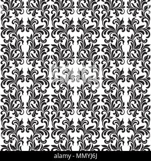 Die nahtlose Vektor aus Damast Muster in den Farben Schwarz und Weiß. Elegantes Design in Royal Barock Stil. Blumen- und Swirl Element. Ideal für Textildruck und Stock Vektor