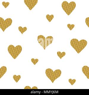 Nahtlose Muster mit goldenen Glitter Herz auf einem weißen Hintergrund. Es kann für den Druck auf Stoff, Tapeten, Verpackung benutzt werden. Stock Vektor