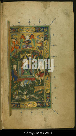 W. 631.2 B Hafiz (Persisch, 14. Jahrhundert). "Illustrierte Frontispiz, 946 AH/AD1539. Tinte und Pigmente auf Papier. Walters Art Museum (W. 631.2 B): Erworben durch Henry Walters. Hafiz - rechte Seite einer Doppelseite dargestellt Frontispiz, König Salomo (Salomon) thront - Walters W6312 B-volle Seite Stockfoto