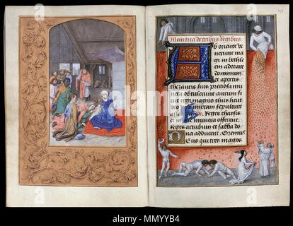 Français: Livre d'heures de William Hastings, l'Anbetung des Magier. Vor 1483. Hastings Stunden-f 42-43 - Anbetung der Könige Stockfoto