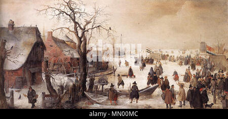 Winter Szene auf einem Kanal. erste Hälfte des 17. Jahrhunderts. Hendrick Avercamp Winterlandschaft an einem Kanal Stockfoto