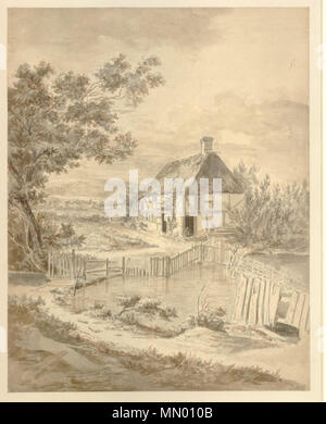 Landschaft mit Fachwerk Häuschen. zwischen 1742 und 1810. Hendrik Frans de Cort-Landschaft mit Fachwerk Ferienhaus Stockfoto