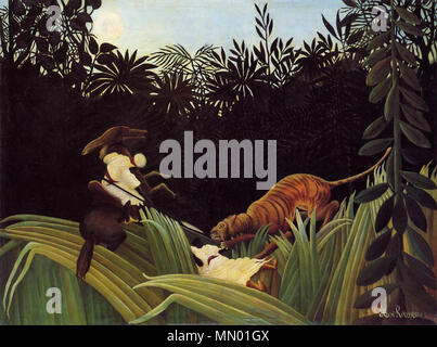 Pfadfinder von einem Tiger angegriffen. 1904. Henri Rousseau Eclaireurs attaques par un Tigre Stockfoto