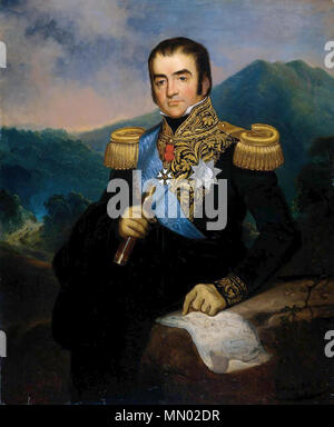 . Posthume Portrait von Herman Willem Daendels, Generalgouverneur von Niederländisch-ostindien von 1808 bis 1810, basierend auf einer Miniatur vom 1816 vom französischen Künstler S.J. Rochard. Teil der Gouverneure - allgemeine Reihe. Herman Willem Daendels Stockfoto