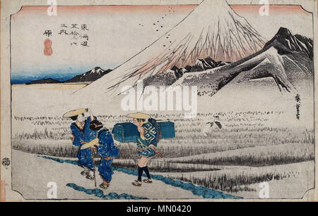 . Englisch: Station Hara, "Mount Fuji am Morgen" (ASA keine Fuji, 朝之富士); c Variante; ohne Publisher Dichtung. ca. 1833/35. Hiroshige (1797-1858) Alternative Namen????, Utashige (??), Ichiy? sai Hiroshige ICH (?????), Und? Hiroshige (????), Geburt Name: Und? Tokutar? (?? ???) Beschreibung japanischen Ukiyo-e Künstler, Maler und Zeichner Geburtsdatum / Tod 1797 vom 12. Oktober 1858 Ort der Geburt / Todes Edo Edo Arbeiten Zeitraum zwischen ca. 1812 und ca. 1858 Arbeitsort Edo, heute Tokio, T?kaid? (Straße) (1832), Kyoto (1832) Kontrolle: Q 200798 VIAF:?:? ISNI 19678928 0000 0001 Stockfoto