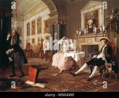 Die Tête à Tête aus der Ehe à la Mode Serie (Nr. 2). 1743. HogarthMarriage Stockfoto