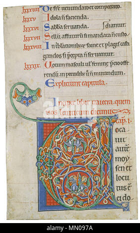 . Ursprünglichen V aus einer Bibel [französischen], Zisterzienser Abtei von Pontigny, jetzt in den Kreuzgängen Sammlung, Metropolitan Museum of Art, New York (1999.364.2.). ca. 1175 - 1195. Unbekannte ursprünglichen V 12. Jahrhundert Bibel Abtei von Pontigny Stockfoto