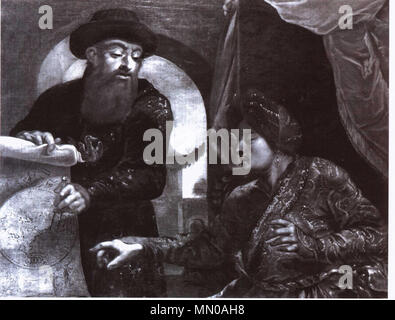 . Englisch: Johann Adam Schall von Bell und Kaiser Shunzhi 中文: 汤若望与顺治帝，德国慕尼黑博物馆藏。 （出自 《 清史图典》） Adam Schall und Kaiser Shunzhi Stockfoto