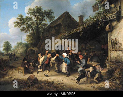 Village Szene mit tanzenden Bauern außerhalb eines Inn.[1] Alternative Titel (s): die Bauern Trinkgelagen und Tanzen außerhalb eines Inn.[2]. 1660. Adriaen van Ostade 026 Stockfoto
