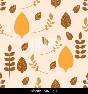 Rapportmuster im Herbst Blätter und Stängel auf beigem Hintergrund. Ideal für Gardinen oder weichen Stoffen. Stock Vektor