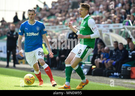 Förster Jamie Murphy und Hibernian Vykintas Slivka während der LADBROKES Scottish Premier League Match an Ostern Road, Edinburgh. PRESS ASSOCIATION Foto. Bild Datum: Sonntag, 13. Mai 2018. Siehe PA-Geschichte Fußball Hibernian. Foto: Ian Rutherford PA-Kabel. Einschränkungen: EDITORIAL NUR VERWENDEN Stockfoto