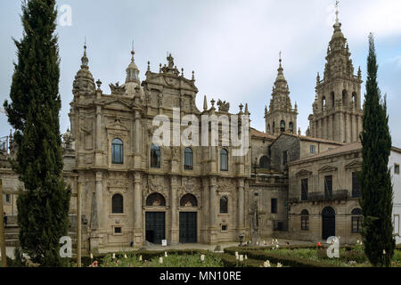 Kathedrale von Santiago de Compostela Fassade von Praza da Inmaculada, Provinz A Coruña, Region de Galicia, Spanien, Europa Stockfoto