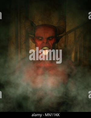Daemon in Haunted House, 3D-Darstellung Stockfoto
